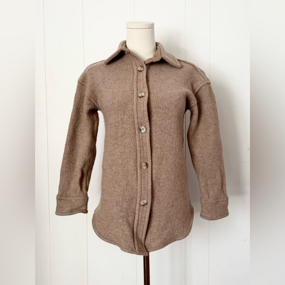 Aritzia Babaton Pelli Merino Wool Oversized Shacket Shirt Jacket Heather Camel - Picture 1 of 8
